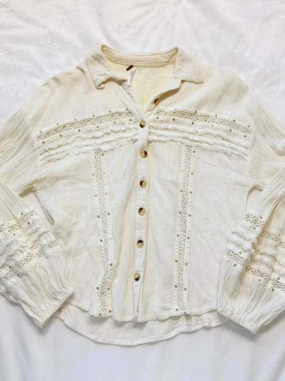 Free People Cream Button-Front Blouse